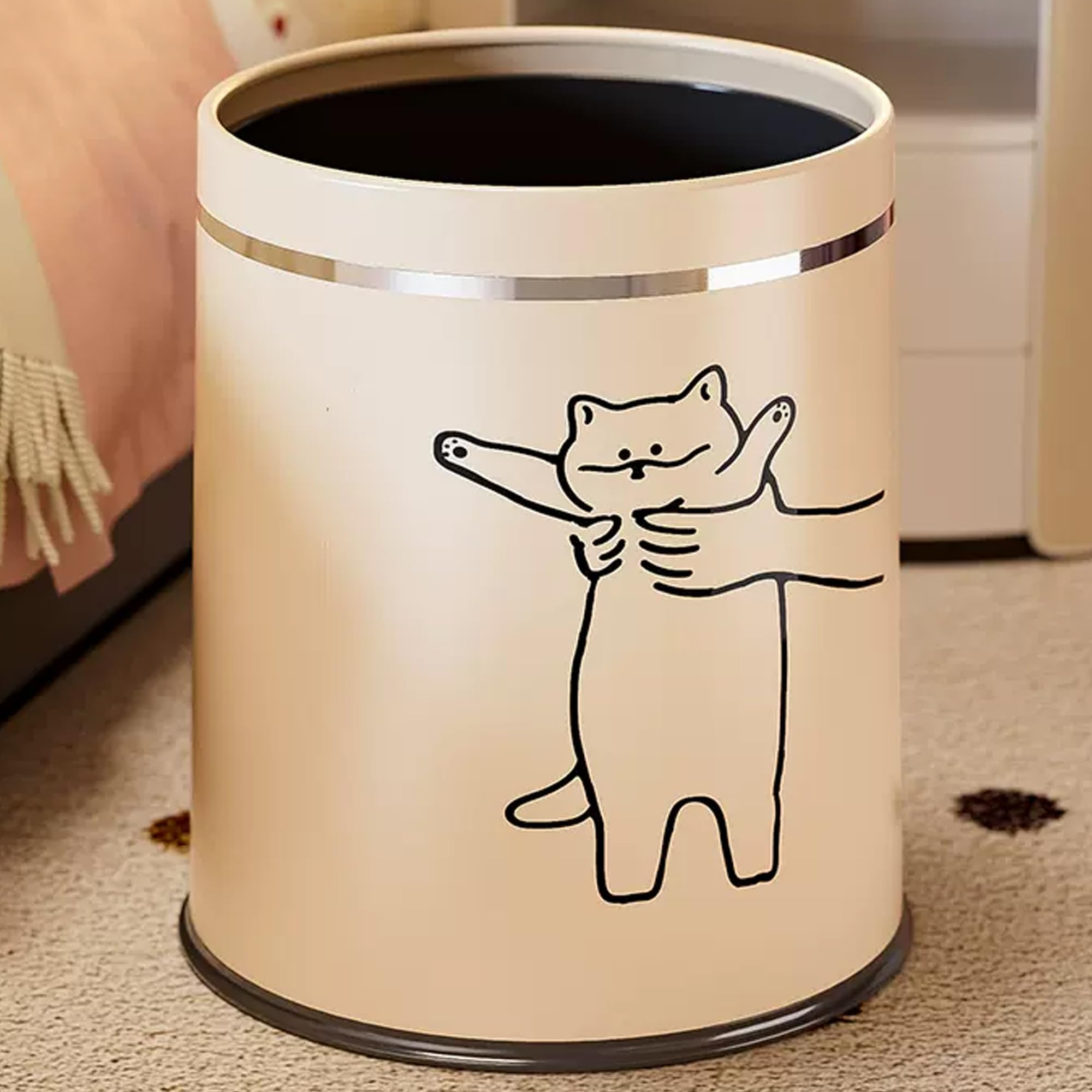 Juju Cat Cute Trash Can Bedroom - Trash Bin Bedroom Trash Can for Bedroom - Medium Trash Can for Dorm Trash Can - Room Trash Can Desk Trash Can - Office Trash Cans for Near Desk (C)