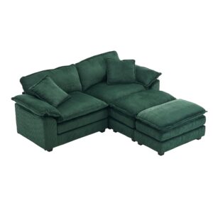 JURMALYN 84.6'' Corduroy Sectional Sofa with Chaise Lounge, Luxury Sofa Bed Lazy Sofa Loveseat Sofa with Ottoman Sleeper Sectional Sofa Daybed for Living Room Apartment, Green