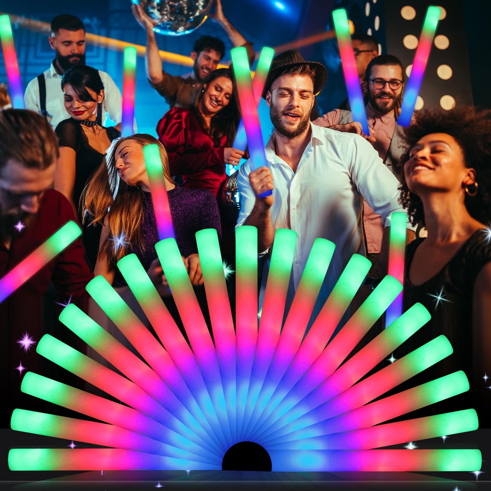 Wellent 155 Foam Glow Sticks Bulk, Foam Light Up Sticks, Bulk Glow Sticks, LED Foam Sticks with 3 Mode Colorful Flashing,Glow in the Dark Party Supplies for Wedding, Birthday, Concert, Raves, New Year