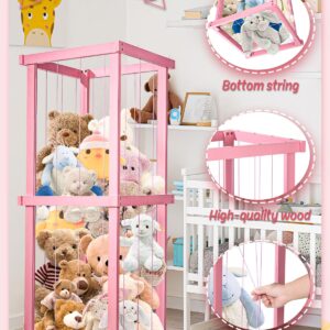 Feidyns Zoo Stuffed Animal Storage Wood, Extra Large Stuffed Animal Toy Zoo Storage Stuffed Animal Zoo Storage Holder Standing with Nets for Nursery Play Room Bedroom, Pink