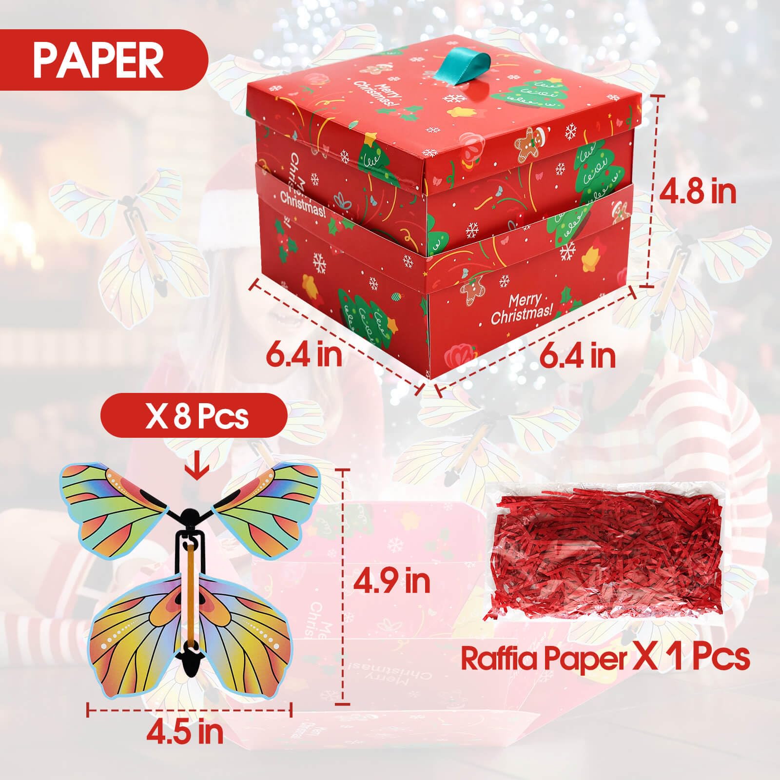 8 Pcs Christmas Flying Butterfly Surprise Box, DIY Magic Wind Up Explosion Gift Box for Christmas Thanksgiving Birthday Party Surprise Gift Box