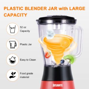 JUSANTE Blender for Smoothies, Small Blender with 500W Motor for Milkshake Desserts Nut Butter, Cocktails Sauces (Red)