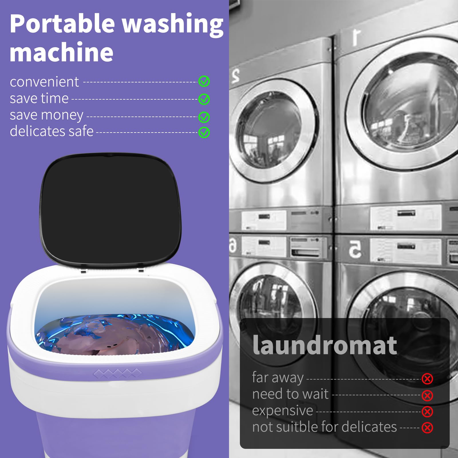 Portable Washing Machine, Upgraded 13L Mini Washer and Spin Dryer with Deep Cleaning of Underwear, Baby Clothes and Small Clothes, Foldable Small Washer for Apartments, Dorm,RV, Travel, Hotel, Laundry