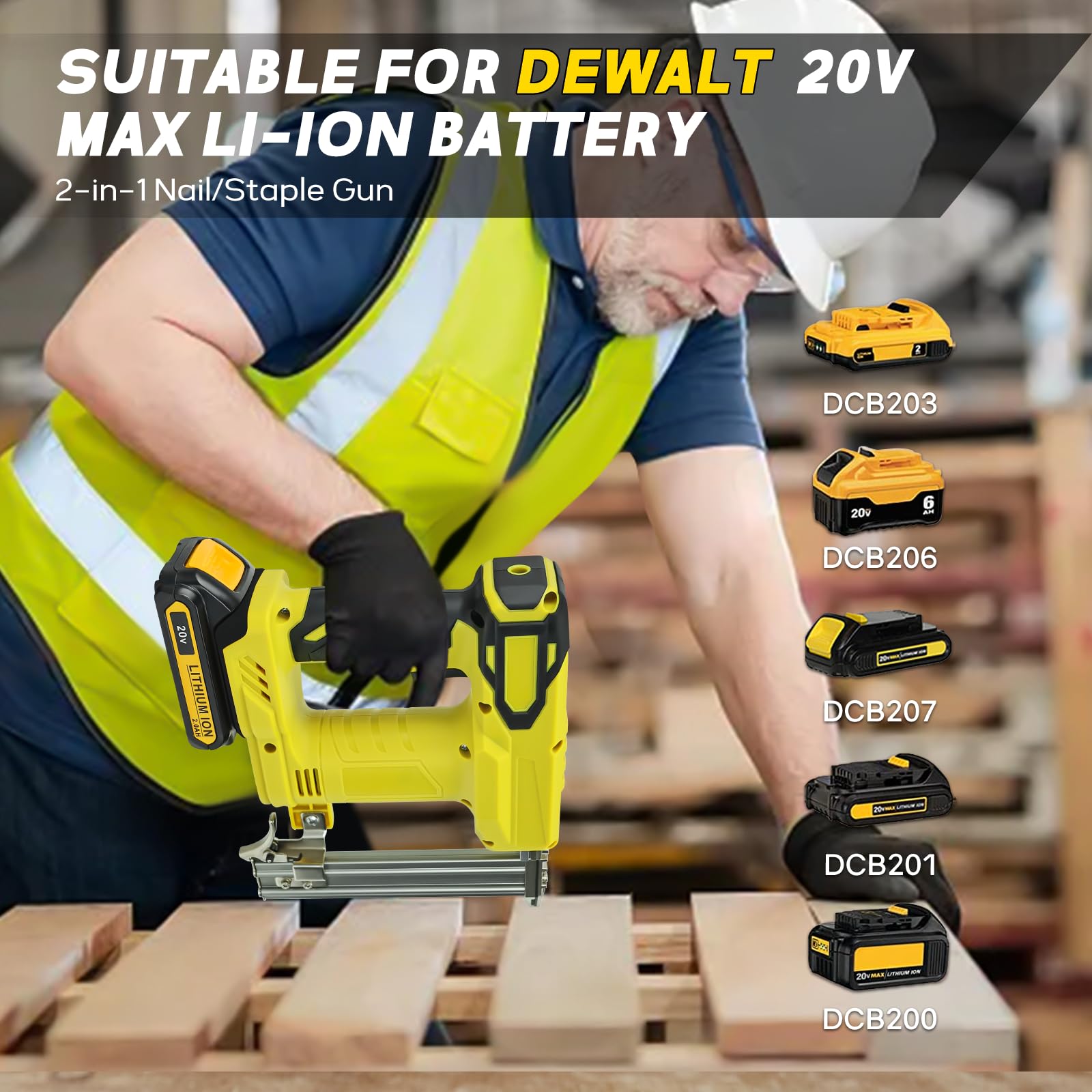 Cordless 18 Gauge Nailer Gun for DeWalt 20V Max Battery, 18 GA 2 in 1 Brad Nailer/Staple Gun with Pack of Nails and Staples Nail Gun for Home Improvement & Woodworking(No Battery)