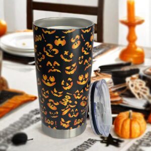 CINHOLL Halloween Boo Tumbler 20oz Insulated Stainless Cup Skull Pumpkin Nightmare Basket Gifts for Women Men Coffee Mug with Lid