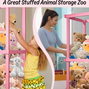 Feidyns Zoo Stuffed Animal Storage Wood, Extra Large Stuffed Animal Toy Zoo Storage Stuffed Animal Zoo Storage Holder Standing with Nets for Nursery Play Room Bedroom, Pink