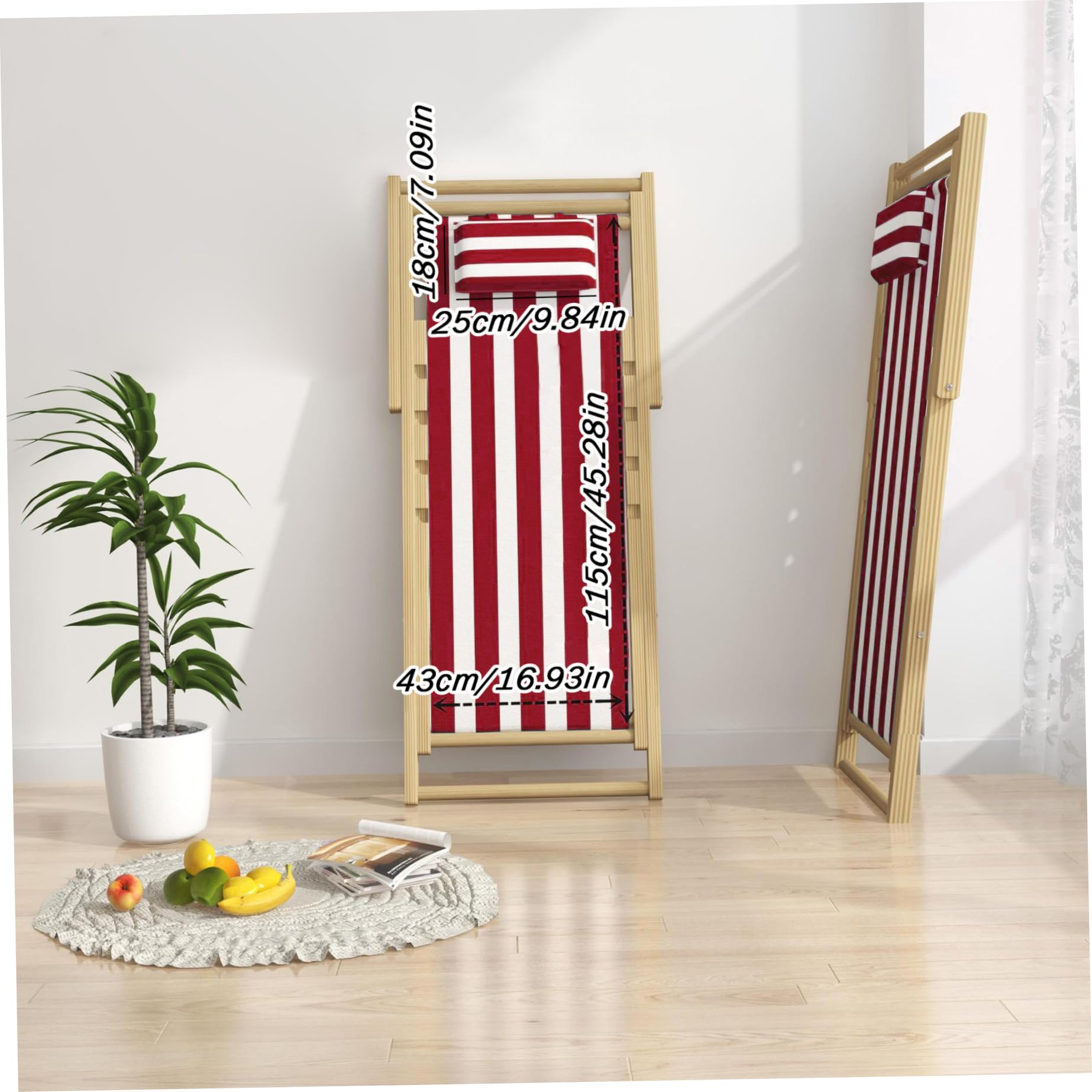 Wedhapy Patio Chair Replacement Fabric, 45x17 Folding Sling Chair Replacement Fabric with Pillowcase, Red and White Stripes Patio Chair Sling Replacement for Home Beach BalconyPatio Chair