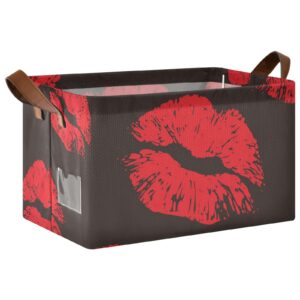 susiyo red lips prints storage bins fabric closet storage baskets with wire support frame and handles- 1 piece