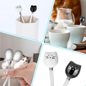 4PCS Cute Cat Spoon Coffee Stir Spoons Tea Spoons for Tea Party Cat Spoons for Wet Food Ceramic Stainless Steel Spoons for Cat Cute Stainless Steel Cat Head Spoon for Stirring Tea Coffee (Black White)