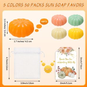 Leelosp 50 Set Thanksgiving Pumpkin Baby Shower Soap Favors Mini Pumpkin Baby Shower Favors Include Pumpkin Soap Thanks Cards Drawstring Gift Bags for Autumn Thanksgiving Day Party Decorations Gifts