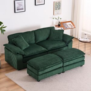 JURMALYN 84.6'' Corduroy Sectional Sofa with Chaise Lounge, Luxury Sofa Bed Lazy Sofa Loveseat Sofa with Ottoman Sleeper Sectional Sofa Daybed for Living Room Apartment, Green