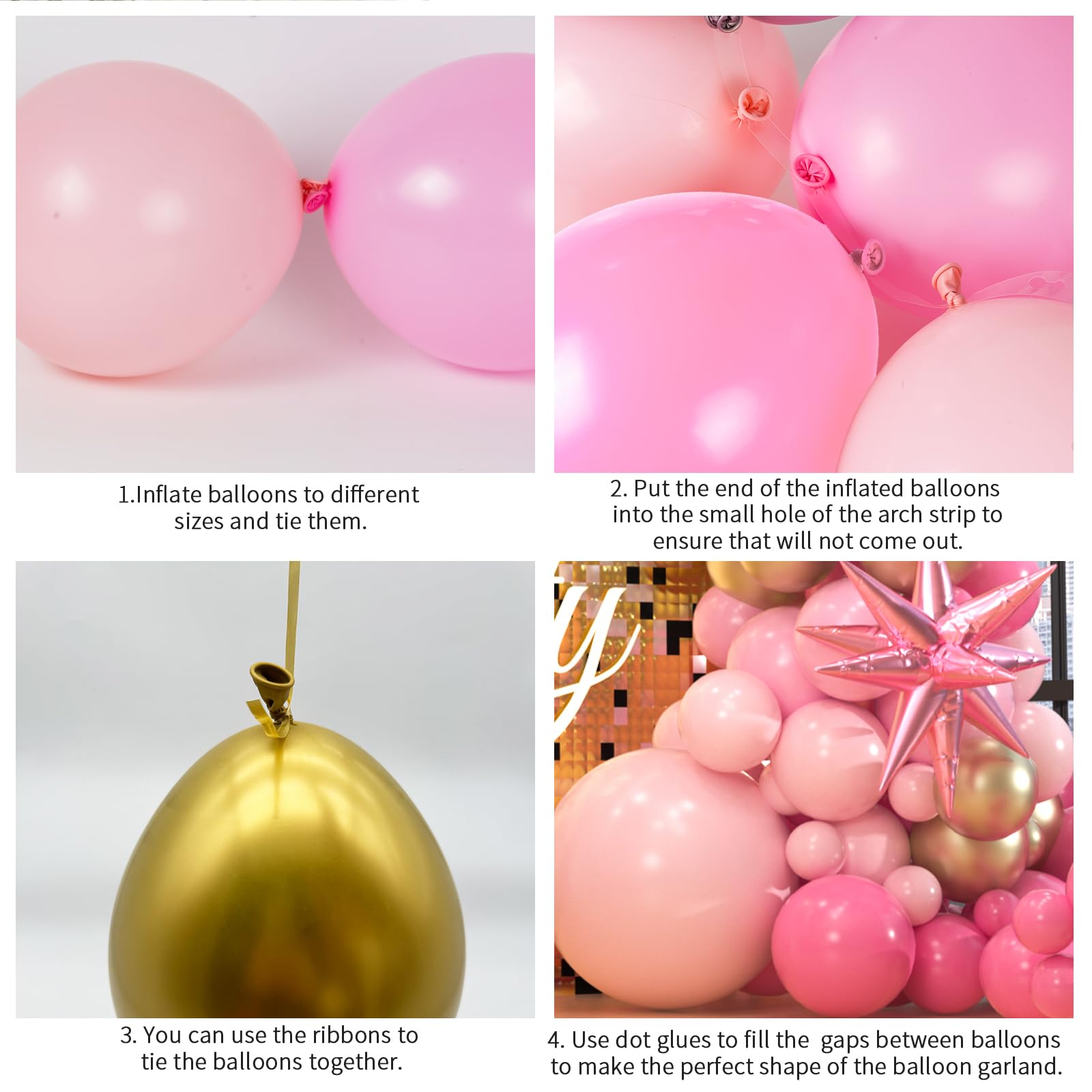 161pcs Pink Balloons Arch Kit, Pastel Macaron Pink and Gold White Balloons With 3pcs Starburst Foil Balloons for Birthday Baby Shower Bridal Shower Wedding Valentine’s Party Decorations