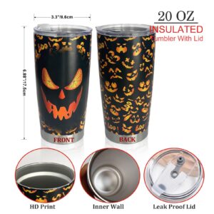 CINHOLL Halloween Boo Tumbler 20oz Insulated Stainless Cup Skull Pumpkin Nightmare Basket Gifts for Women Men Coffee Mug with Lid