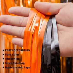 2 Pack Black and Orange Tinsel Foil Fringe Curtains, Halloween Party Photo Backdrop Streamers Backdrop for Birthday Anniversary Party Halloween Party Decoration