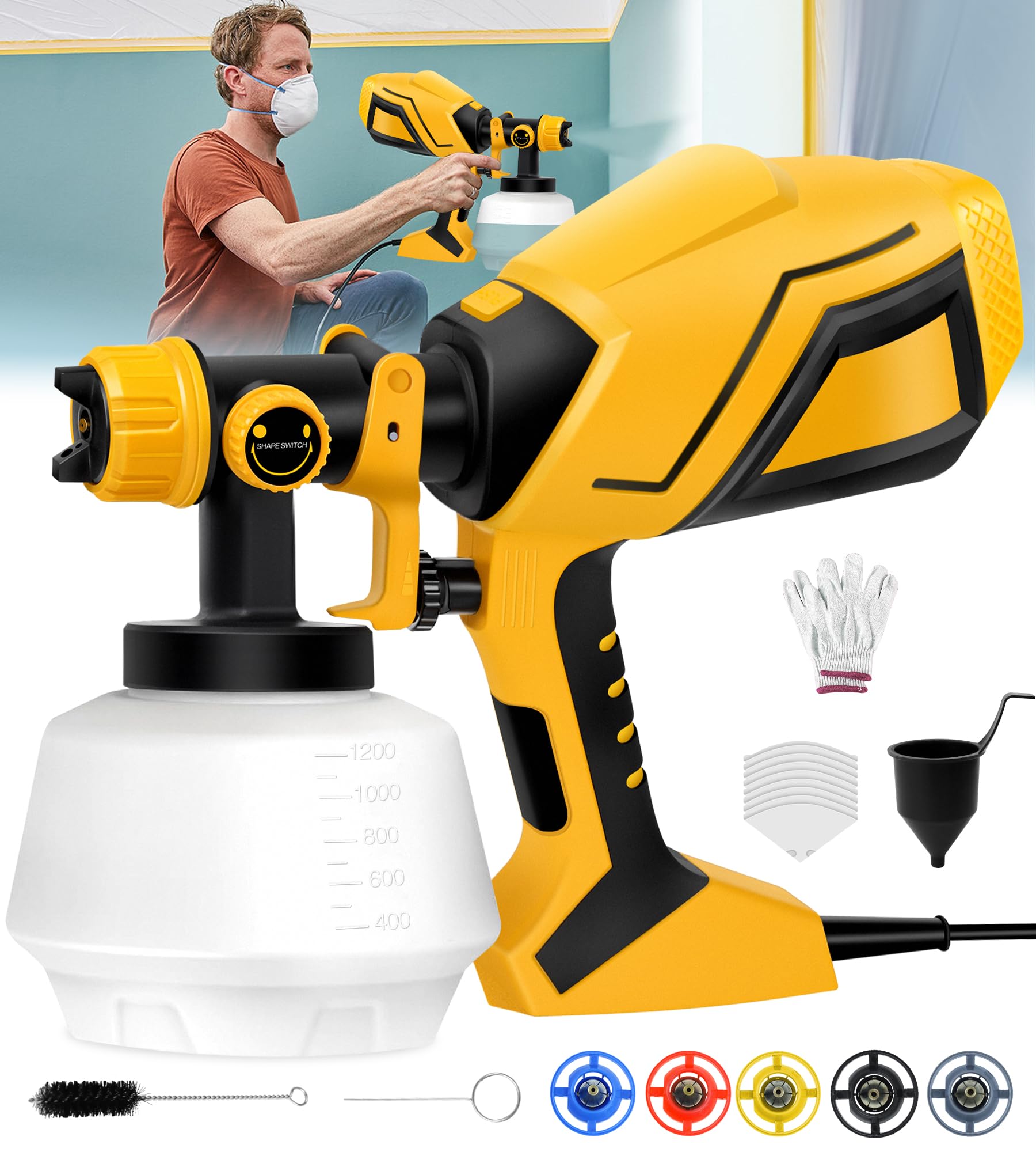 KlrSwp Electric Paint Sprayer Gun, 750W Power Paint & HVLP Sprayer, Handheld Paint Sprayer with 5 Nozzles, 1200ml Capacity Spray Painter Gun with Adjustable Spray Width, Stain Sprayer for House, Fence