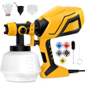 klrswp electric paint sprayer gun, 750w power paint & hvlp sprayer, handheld paint sprayer with 5 nozzles, 1200ml capacity spray painter gun with adjustable spray width, stain sprayer for house, fence