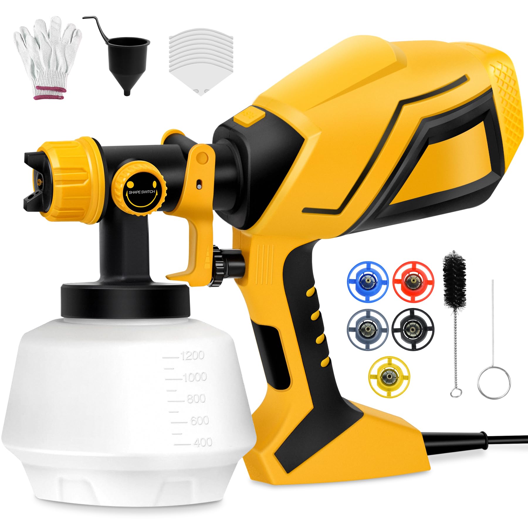 KlrSwp Electric Paint Sprayer Gun, 750W Power Paint & HVLP Sprayer, Handheld Paint Sprayer with 5 Nozzles, 1200ml Capacity Spray Painter Gun with Adjustable Spray Width, Stain Sprayer for House, Fence