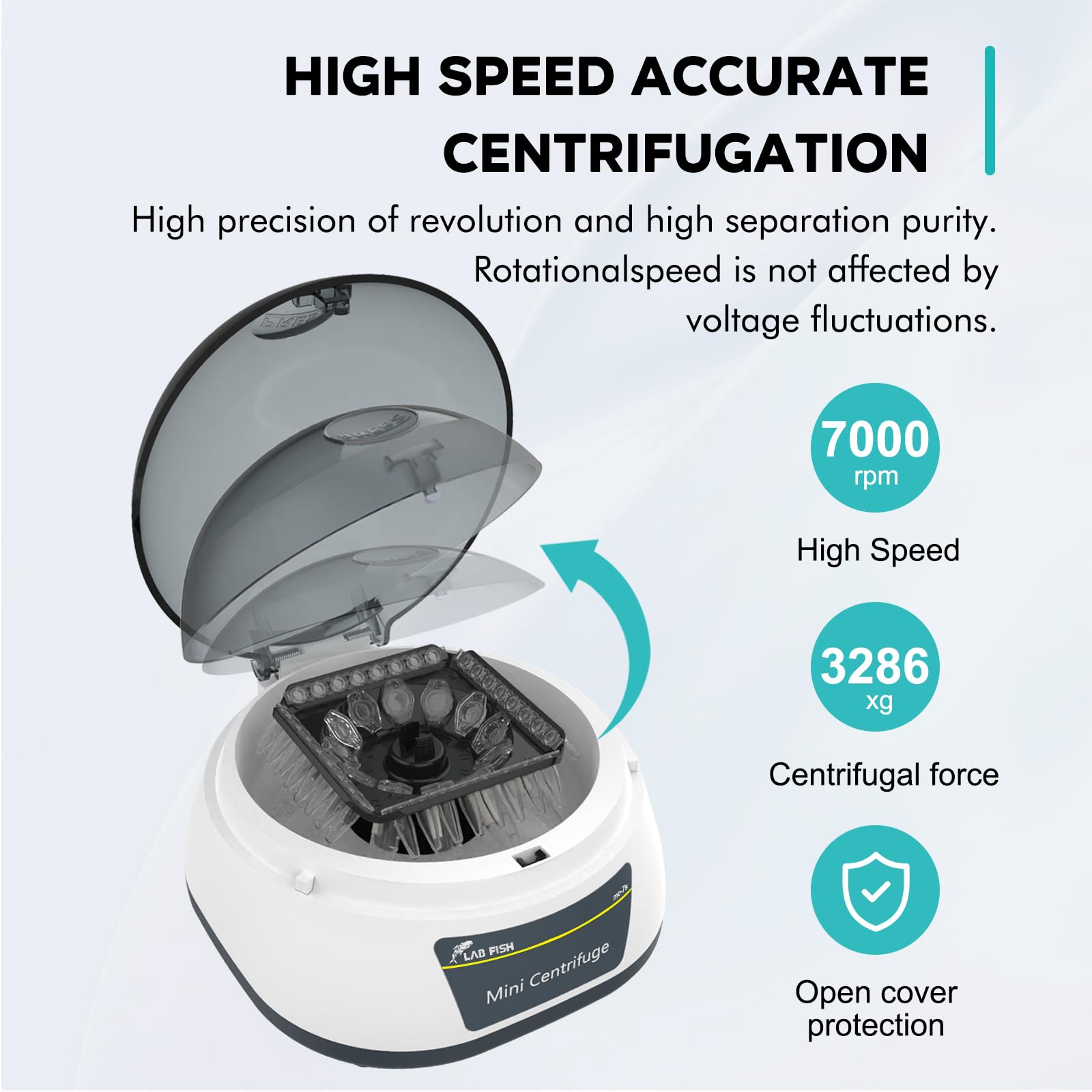 LAB FISH Mini Centrifuge Machine 7000 RPM 3286 xg RCF Microcentrifuge W/ 3-in1 Rotor 0.2ml/0.5ml/1.5ml/2ml Tubes for Laboratory