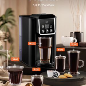 SHARDOR Single Serve Coffee Maker, Hot and Iced Coffee Machine for K-Cup Pods & Ground Coffee, 6 to 14 oz Brew Sizes, 50 oz Removable Water Tank, Bold Brew Setting, Stainless Steel, Black