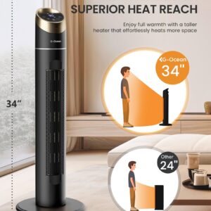 Space Heater, 34" Space Heater for Large Room with Remote, 1500W Tower Heater with 12H Timer, 70° Oscillating, Adjustable Thermostat, Overheating & Tip-over Protection, Indoor Use, Black