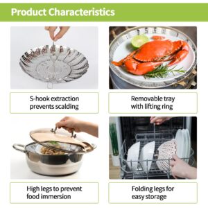 IQworks Steamer Basket, Stainless Steel Folding Steamer Basket (6 to 10.3 inches), 3rd Generation, Steamer for Cooking, Vegetable Steamer, Steamer Basket for Pot, Expandable to Fit Various Sizes