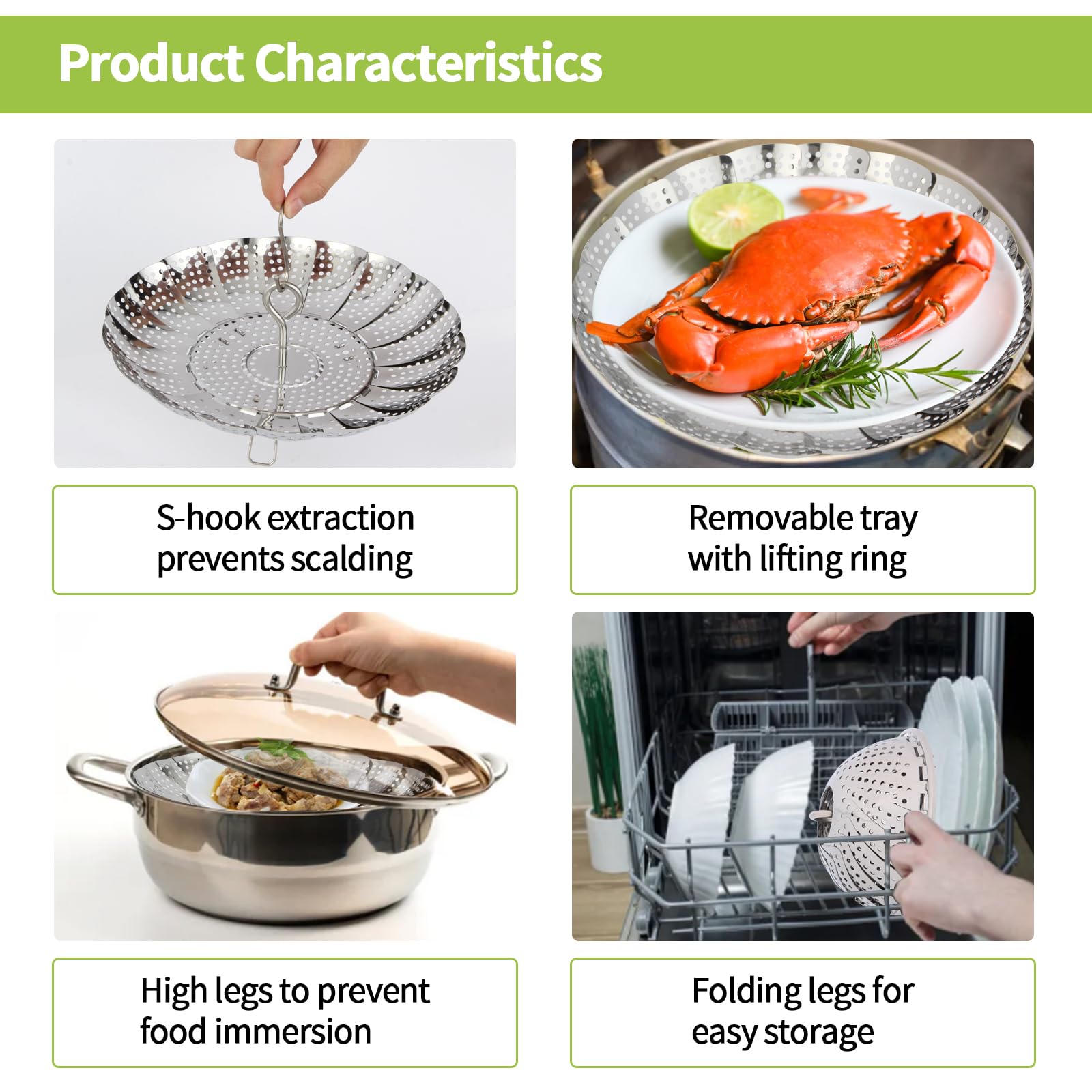 IQworks Steamer Basket, Stainless Steel Folding Steamer Basket (6 to 10.3 inches), 3rd Generation, Steamer for Cooking, Vegetable Steamer, Steamer Basket for Pot, Expandable to Fit Various Sizes