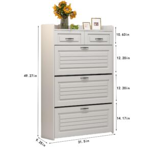 MOOLSUN Multi Functional Narrow flip Shoe Cabinet -3-Layer flip Drawer+2 Storage Drawers, Ultra-Thin Shoe Cabinet Suitable for Various Shoes, Suitable for Apartment entrances and corridors (White)