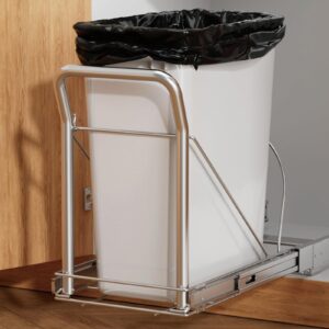 storvexify pull out trash can under cabinet with soft close slides，heavy duty under counter garbage cans for kitchen, requires 13" w x 18" d minimum cabinets，chrome，waste bin not included