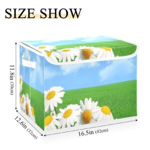 DIGTIA Field Of Daisies Storage Bins with Lids Green Meadow Foldable Storage Basket with Handles Collapsible Large Fabric Organizer Containers for Clothes Shelves Closet Office Home