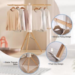 Ejoyous Tripod Clothes Drying Rack, Flodable Laundry Hanger Collapsible Wooden Clothing Dry Rack Floor Standing Folding Garment Rack for Home Balcony Indoor Outdoor Travel