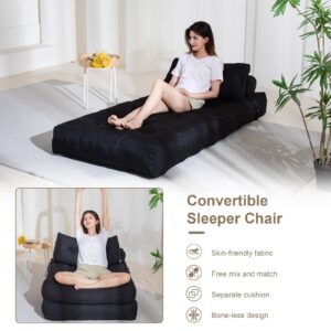 YOSHOOT Folding Couch Sofa Bed, Convertible Sleeper Chairs with Back Support, Foldable Couch Futon Mattress with Pillow, Portable Fold Out Chair Bed Floor Mattress Floor Couch for Living Room