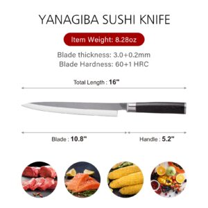 Sumteene Sushi Knife 10.8 inches, Japanese Sashimi Knife with High Carbon Stainless Steel Blade,Ergonomic Wenge Wood Handle, Single Bevel Yanagiba Knife for Cutting Sushi & Sashimi, Fish Filleting