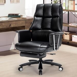 Office Chair Heavy Duty with Footrest, 400lbs-Big Tall PU Leather Ergonomic Office Chair for Heavy People High Back Computer Task Reclining Chair with Wide Thick Cushion Large Home Office Chair