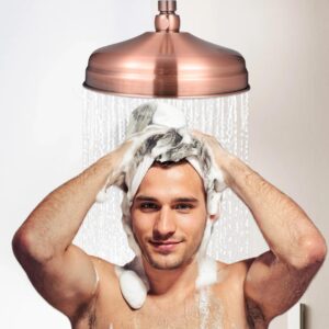 Rain Shower Head Shower Head Vintage Retro Copper Round 7.9x7.9x4.3 In Rain Shower Head High Pressure with Silicone Jets Bathroom Stianless Steel Anti-Rust Shower Head