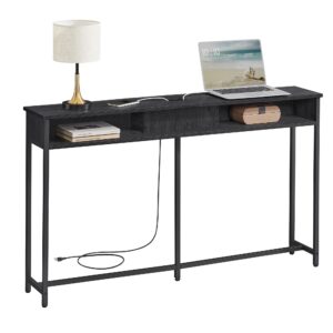 vasagle 55.1-inch console table with outlet and shelves, sofa table with charging station, behind couch table skinny, entryway table for hallway, living room, charcoal gray and ink black ulnt120b22