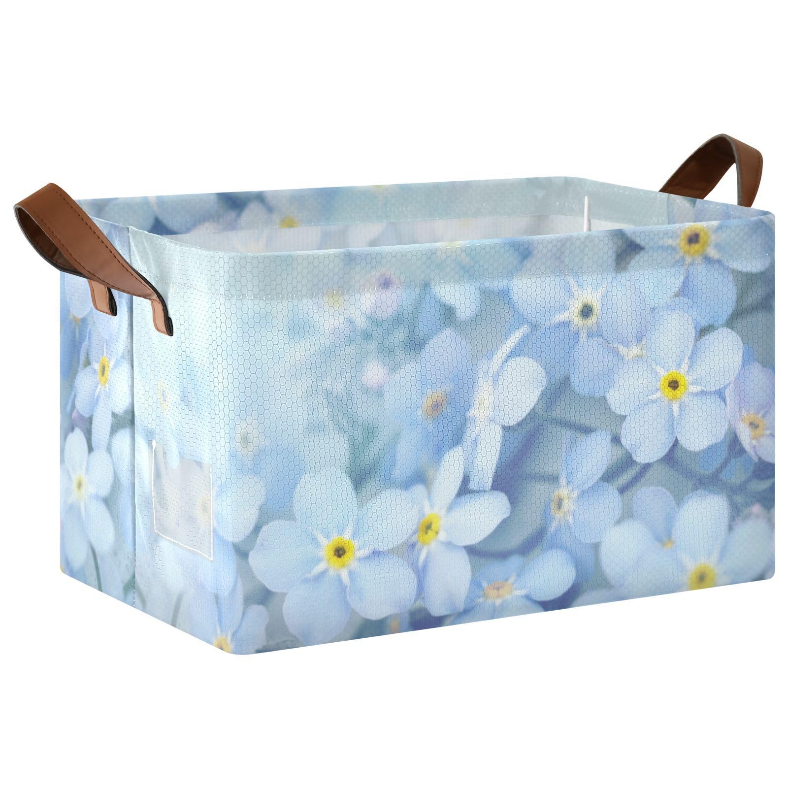 susiyo Blue Forget Me Nots Flowers Storage Bins Fabric Closet Storage Baskets with Wire Support Frame and Handles- 1 Piece