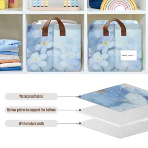 susiyo Blue Forget Me Nots Flowers Storage Bins Fabric Closet Storage Baskets with Wire Support Frame and Handles- 1 Piece