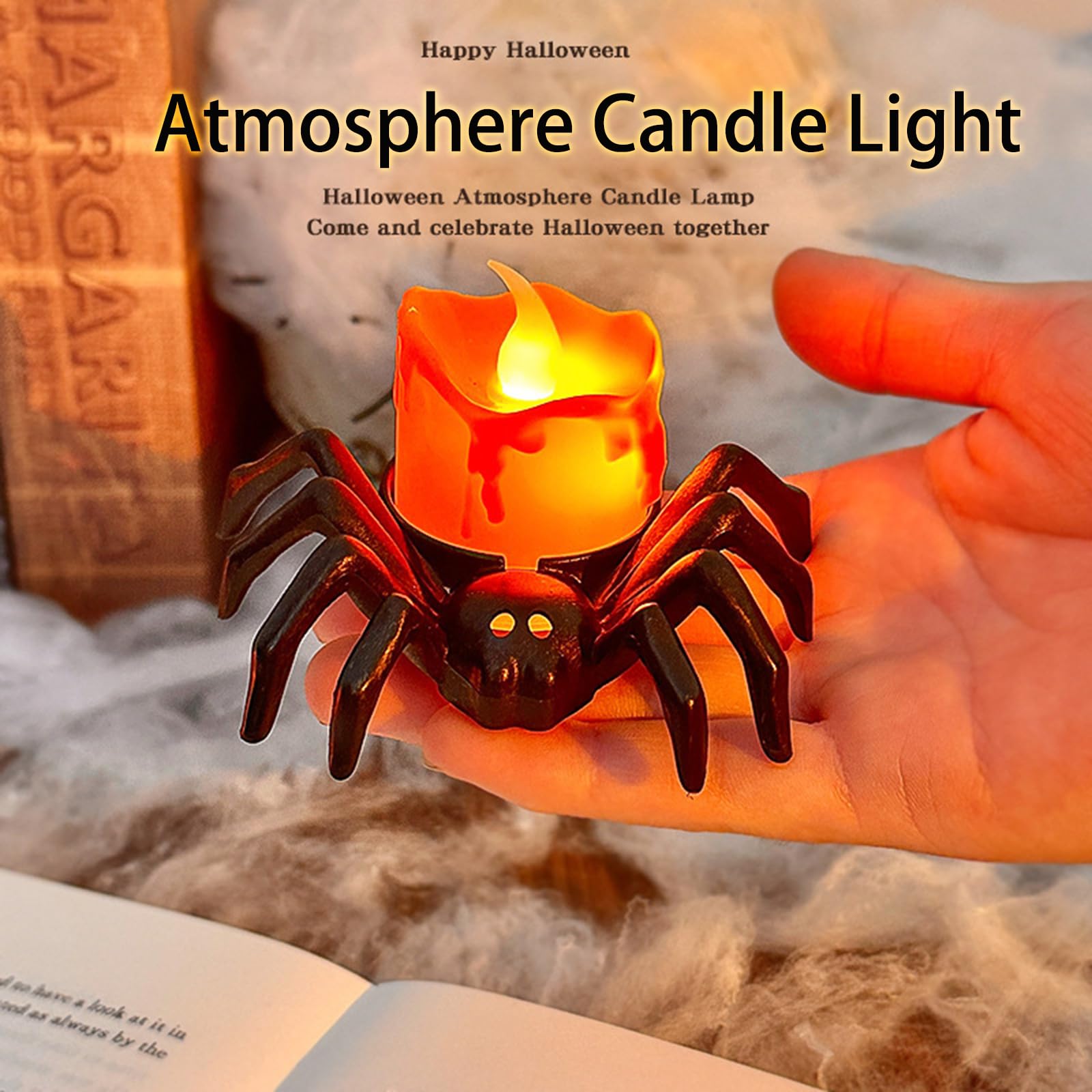 ZIEEZCYY 12Pcs Halloween Spider Tea Lights Decoration, 8pcs Orange and 4pcs Green Spider LED Lights Mixed Pack, for Halloween Party Decorations, Halloween Table Home Park Spooky Decor