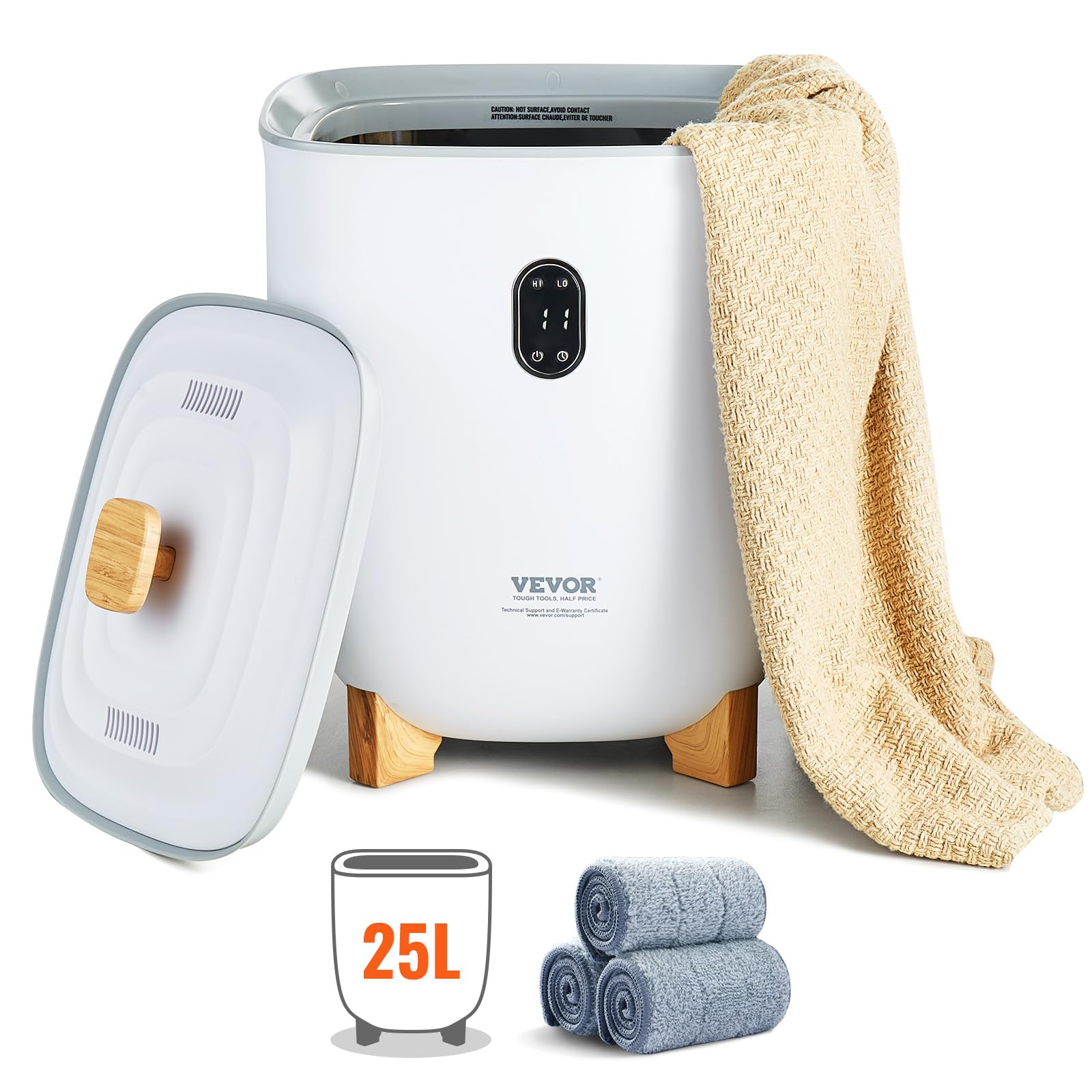 VEVOR Towel Warmer 25L, Towel Warmer Bucket with 2 Heating Modes, 20/40/60/90 Min Auto Shut Off, Bottom Heating Columns, LED Screen, Large Towel Warmer for Bathroom, Spa, Bathrobe, Blanket & Pajama