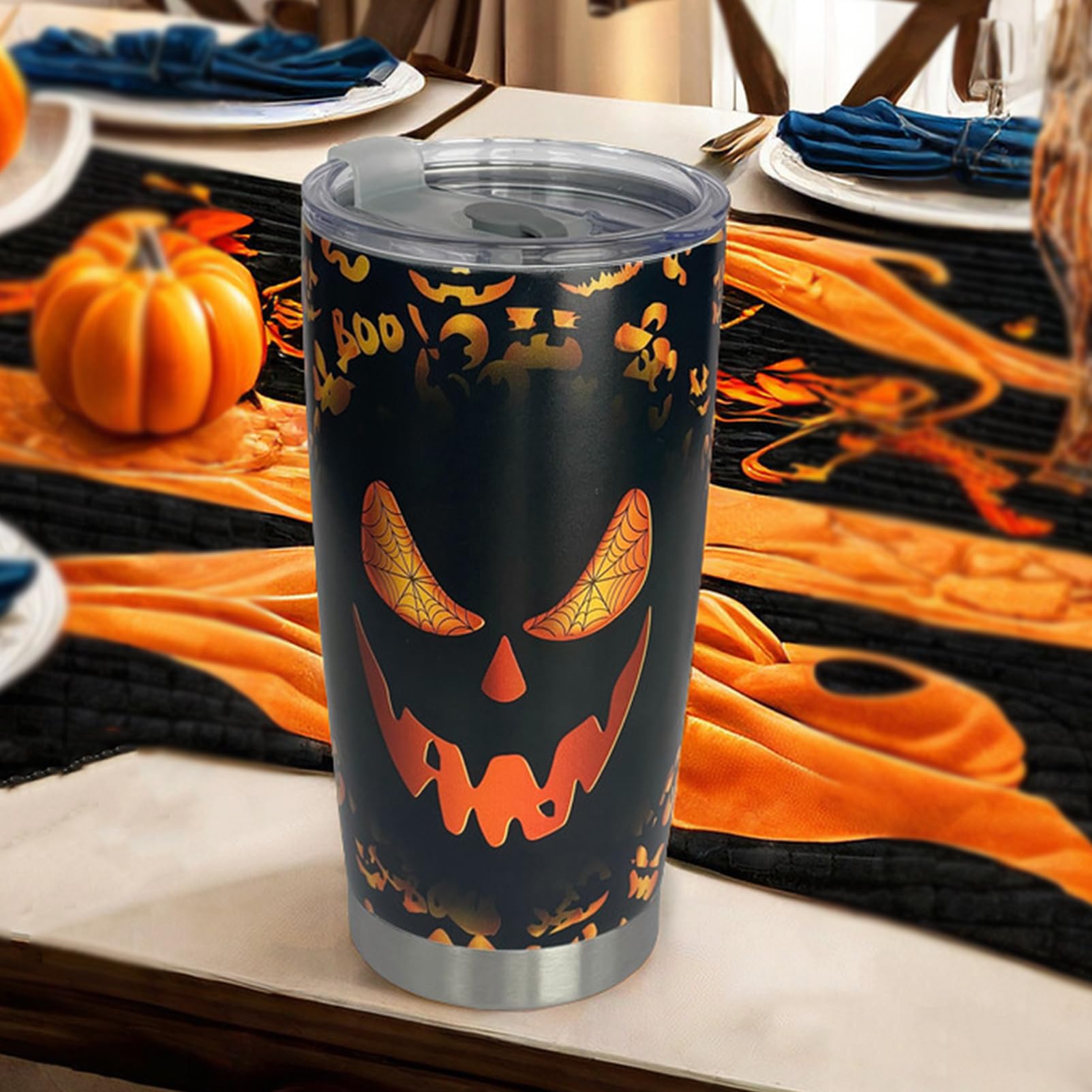 CINHOLL Halloween Boo Tumbler 20oz Insulated Stainless Cup Skull Pumpkin Nightmare Basket Gifts for Women Men Coffee Mug with Lid