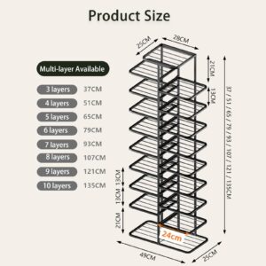 YYW Vertical Shoe Rack- Metal Narrow Shoes Shelf- 2 Rows Small Corner Shoe Storage Organizer for Entryway, Closet, Bedroom, Hallway (6 tiers - matte black)