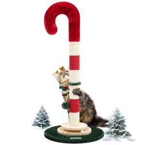 globlazer xmas32 christmas cat scratching posts for indoor cats adults, 32 inch xmas cat scratching post cat scratcher sisal large cat scratching post with modern wooden ball tracking interactive toys