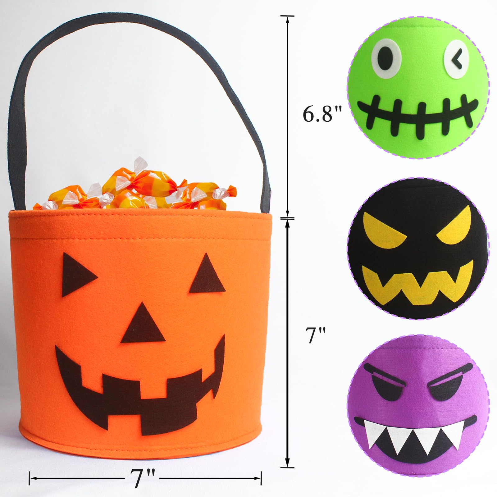 IKUHRMO Halloween Felt Trick or Treat Bucket, Pumpkin Handbag Candy Bag for Halloween Party Costumes (Orange)