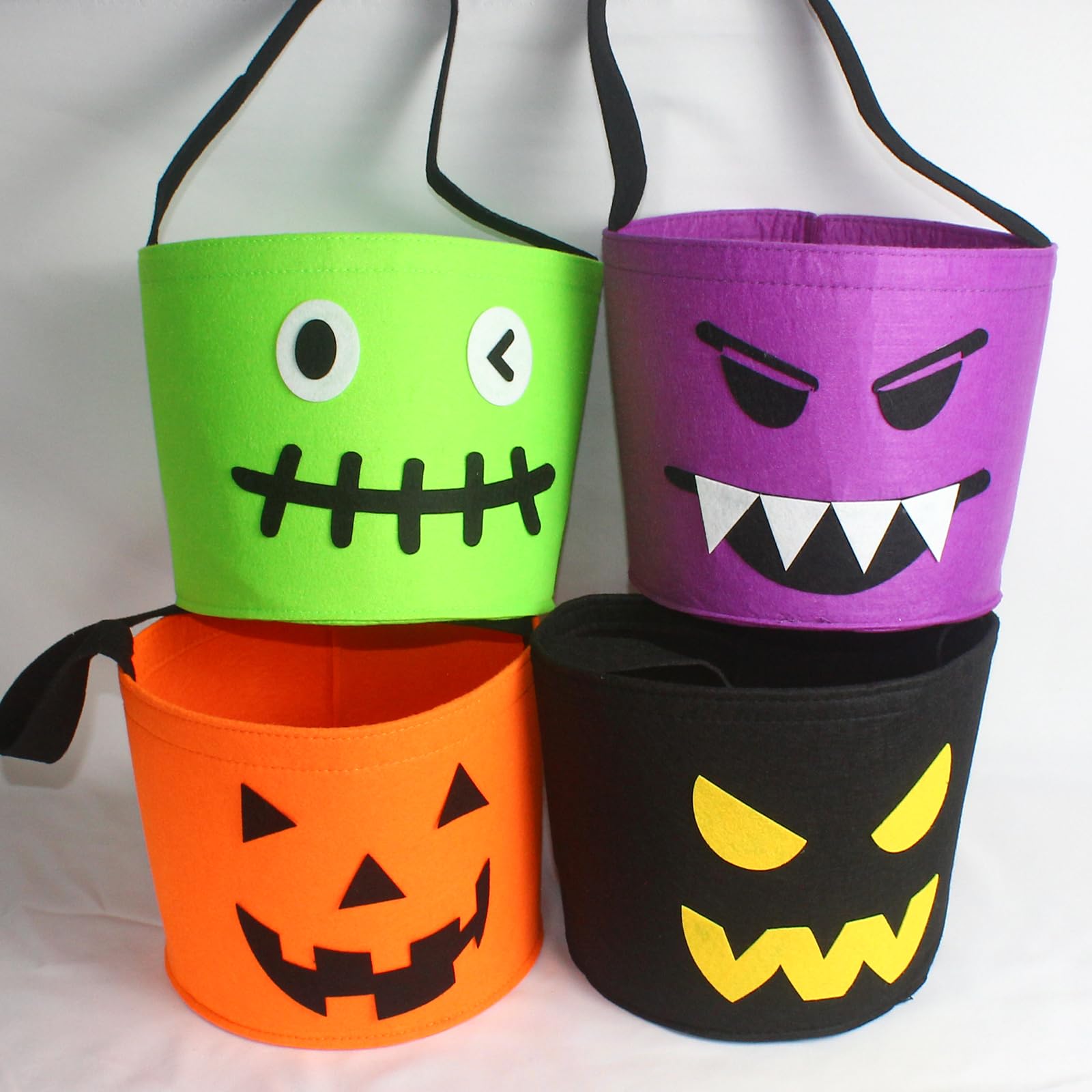 IKUHRMO Halloween Felt Trick or Treat Bucket, Pumpkin Handbag Candy Bag for Halloween Party Costumes (Orange)