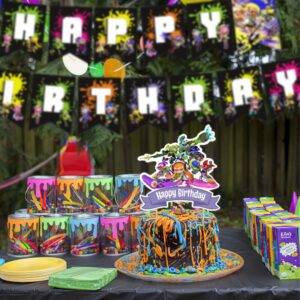 Mnhjkiuo 𝑺𝒑𝒍𝒂𝒕𝒐𝒐𝒏 3 Birthday Party Decorations, Video Game Party Supplies with Happy Birthday Banner, Cupcake Cake Toppers, Balloons for Kids Adults Birthday Party Baby Shower Decorations