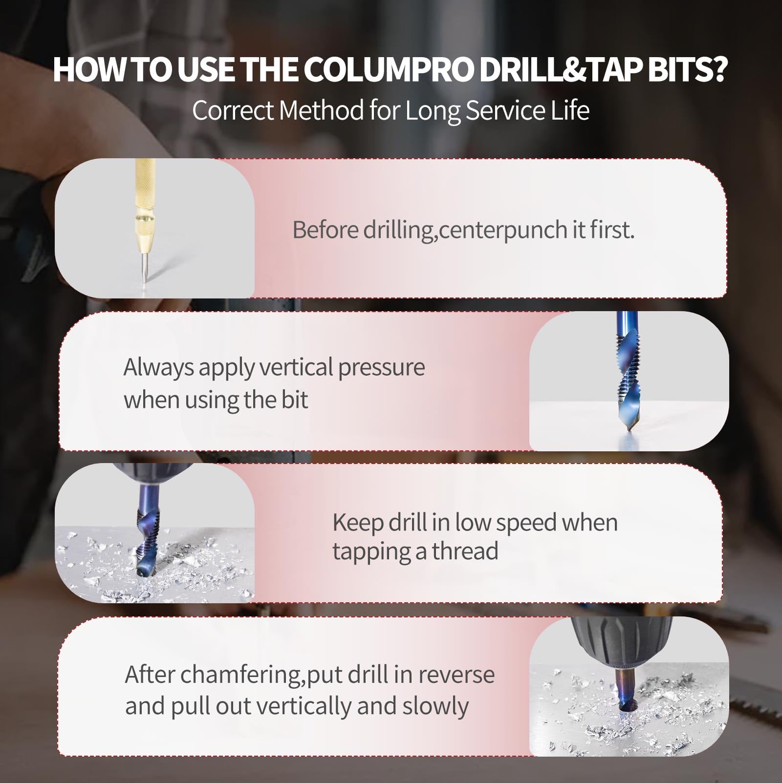 ColumPRO 12PCS Titanium Drill and Tap Combination Bits Set, 1/4” Hex Shank 3-in-1 Blue Coated Spiral Screw Tapping Multi-Function Bit for Drilling, Tapping and Countersinking (Metric&SAE)