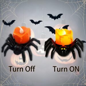 ZIEEZCYY 12Pcs Halloween Spider Tea Lights Decoration, 8pcs Orange and 4pcs Green Spider LED Lights Mixed Pack, for Halloween Party Decorations, Halloween Table Home Park Spooky Decor