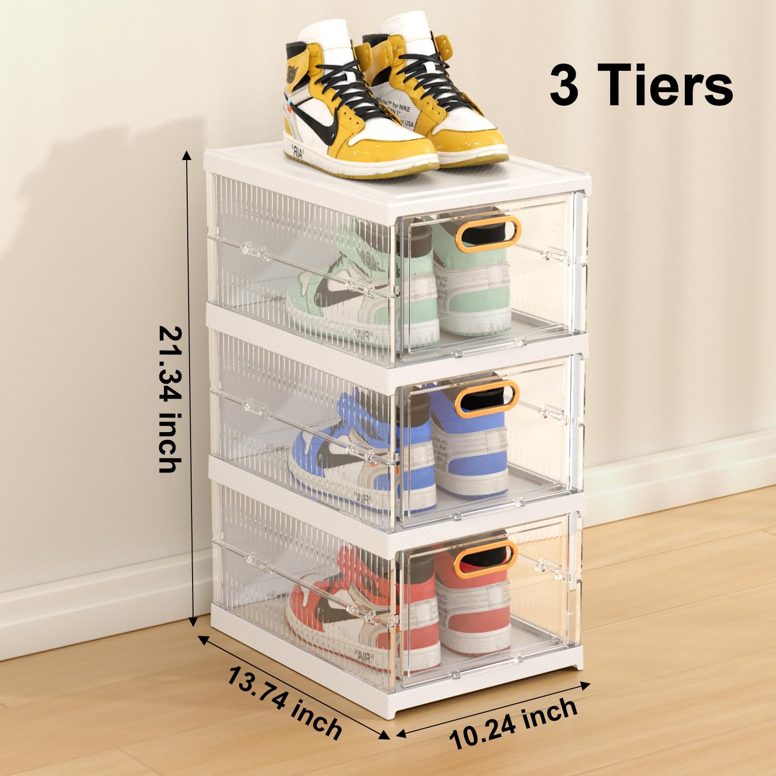 CiBiZi Clear Stackable Collapsible Storage Bins with Lids 3 Tiers Storage Drawers Plastic Drawers Snack Organizer-Storage Solution for Closet Organization Stackable Shoe Boxes