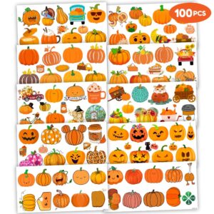 Cute Pumpkin Temporary Tattoos 10 Sheets 100 PCS Fall Pumpkin Party Decorations Favors Supplies Fall Theme Birthday Stickers Halloween Gifts for Boys Girls Kids Class School Prizes Carnival Christmas