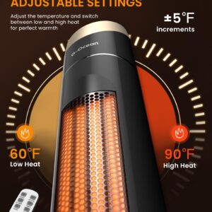 Space Heater, 34" Space Heater for Large Room with Remote, 1500W Tower Heater with 12H Timer, 70° Oscillating, Adjustable Thermostat, Overheating & Tip-over Protection, Indoor Use, Black